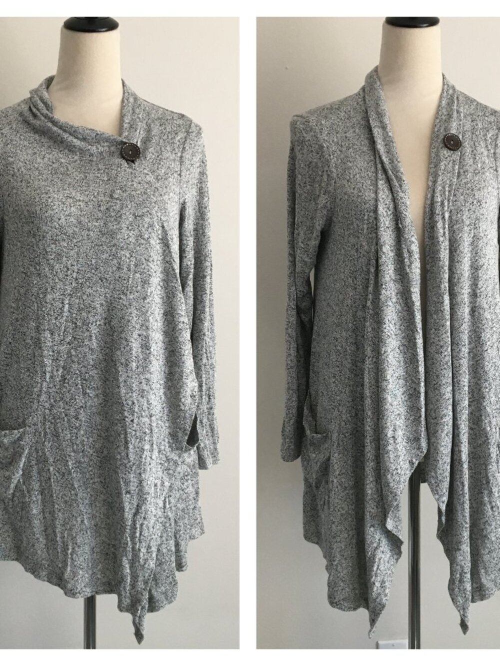 BOBEAU White Black Gray Top Button Collar Long Sleeve Cardigan